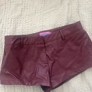 Faux Leather Burgundy Women's micro Shorts Edikted